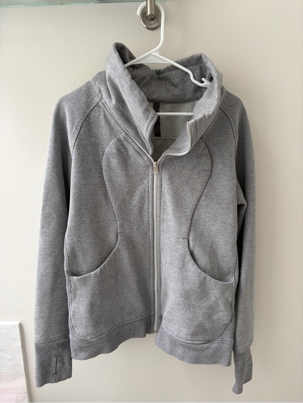 Lululemon Grey Full-Zip Hoodie woman's 12 diagonal zip neck thick cotton